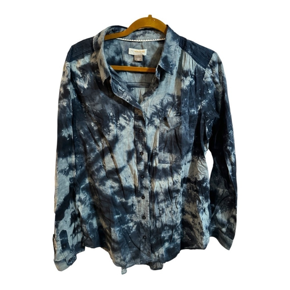 Pilcro Cate Tie-Dye Button Down Shirt |Relaxed Boho|Cottagecore Layering Top